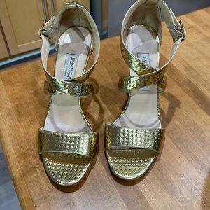 Jimmy Choo gold wedge sandals size 38.5